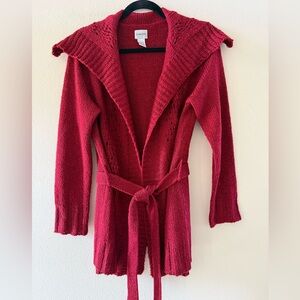 Chico's Rich Red Knit Shimmery Red Holiday Cardigan